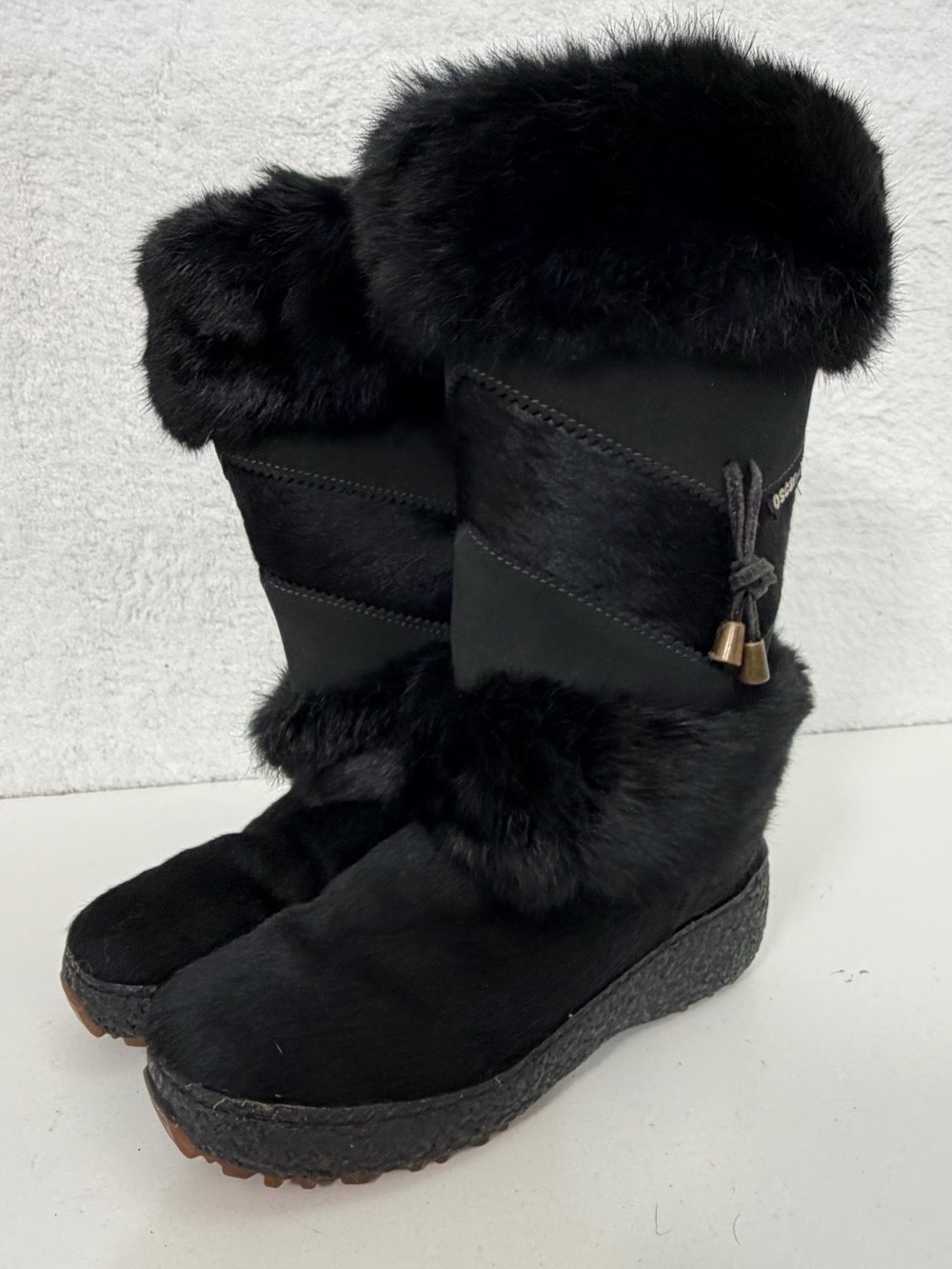 Oscar Sport made in Italy Black Fur Trim Apres Ski Snow Winter Boots Womens 6.5